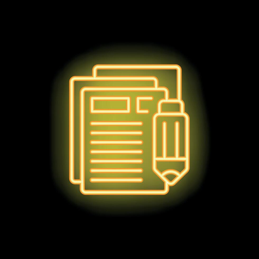 Neon icon of pencil taking notes on paper representing content creation vector
