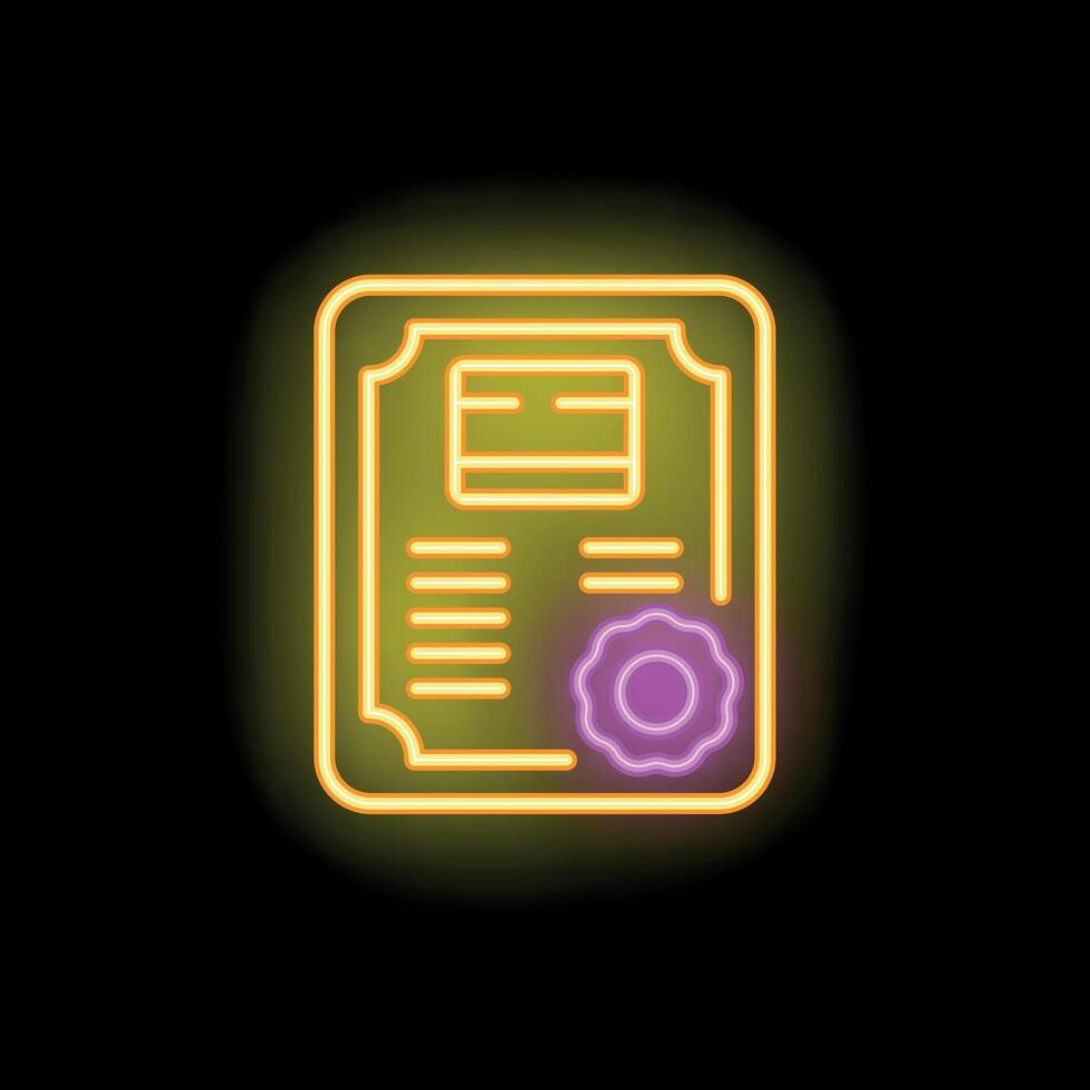 Neon sign showing diploma with stamp for educational success vector