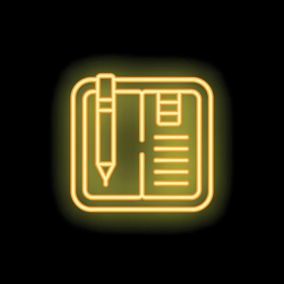 Neon sign of notepad and pen representing planning vector