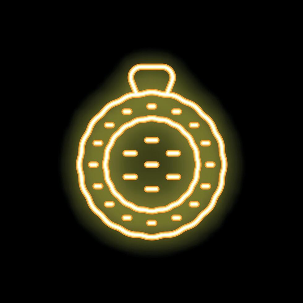 Neon yellow round bread loaf glowing on black background vector