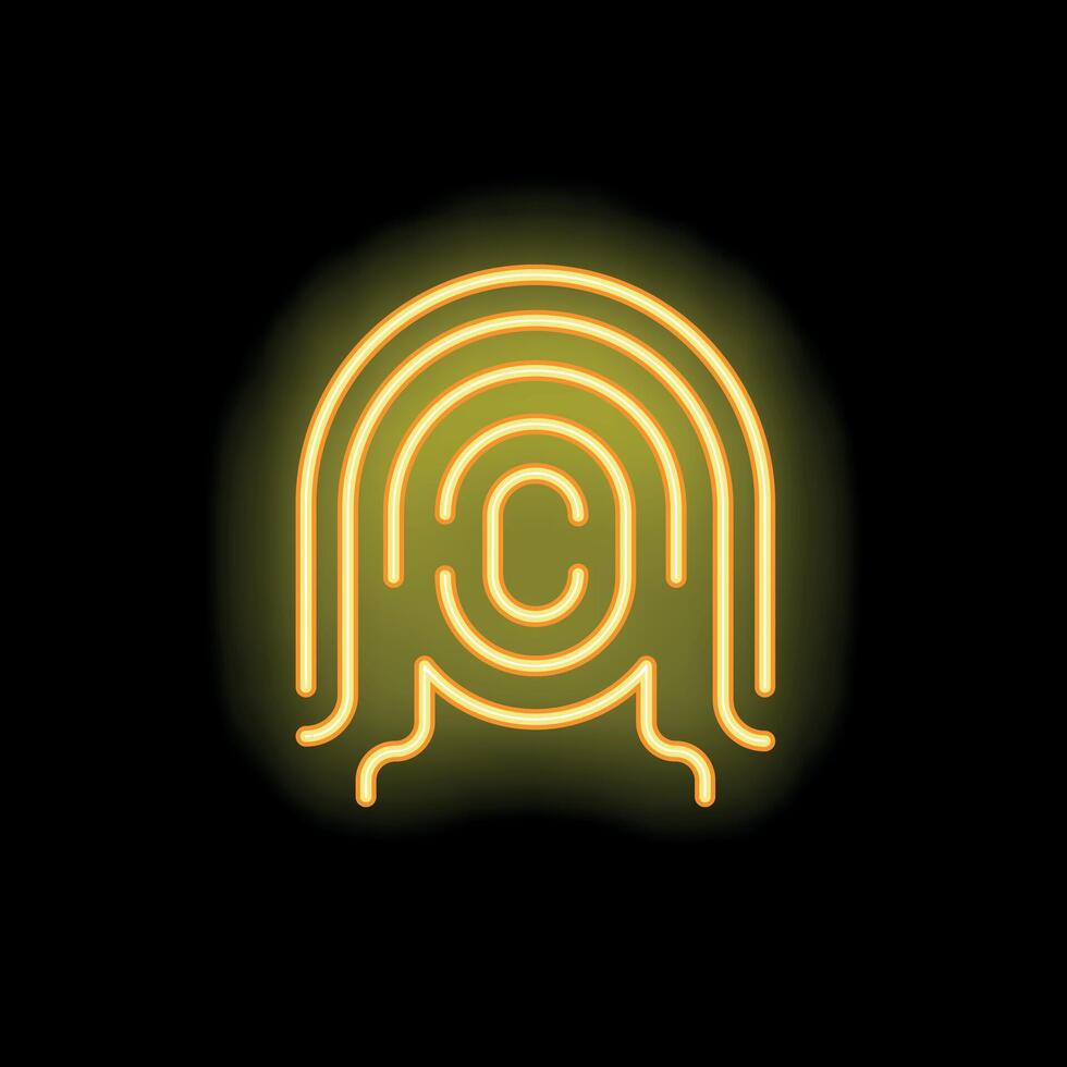 Yellow neon fingerprint glowing on black background vector