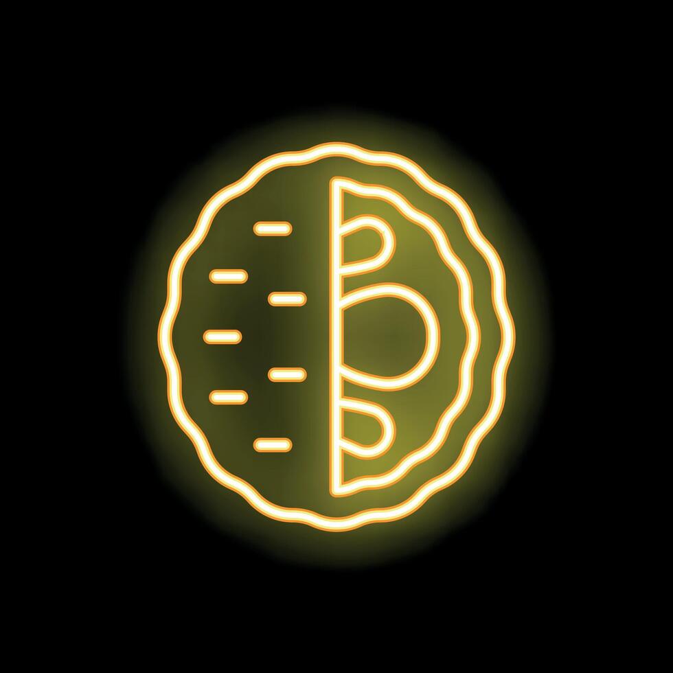 Round bread loaf cut in half glowing neon icon on a black background vector