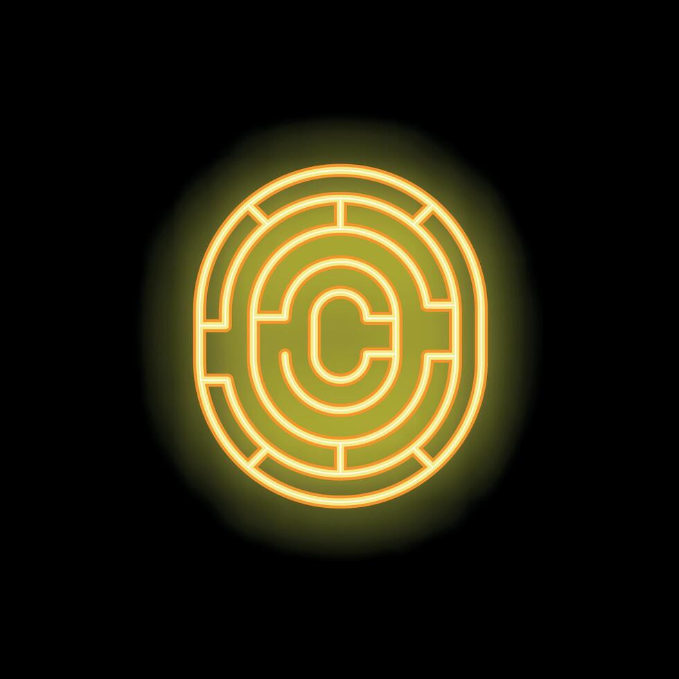 Neon yellow copyright symbol glowing on black background vector