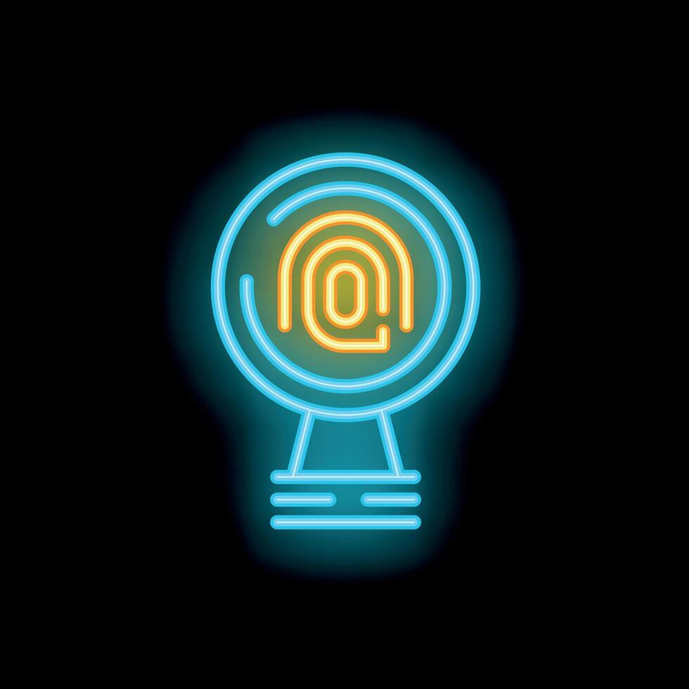 Neon light bulb fingerprint logo representing innovative security solutions vector