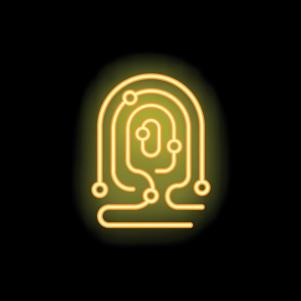 Neon fingerprint glowing on black background representing identity protection vector