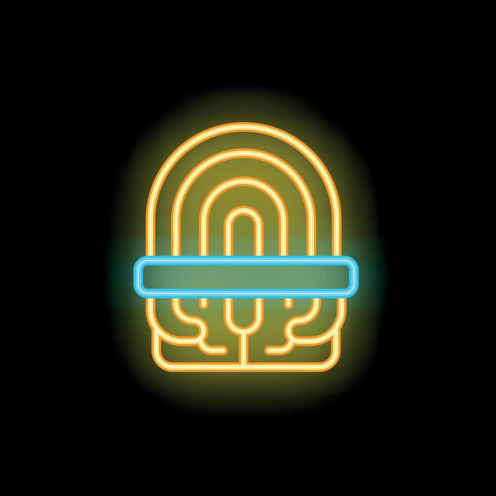 Neon sign of a brain being scanned representing artificial intelligence vector
