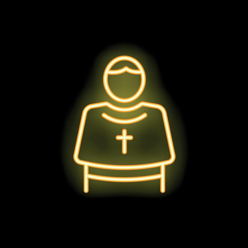 Glowing neon icon of a christian priest wearing a cassock with a cross vector