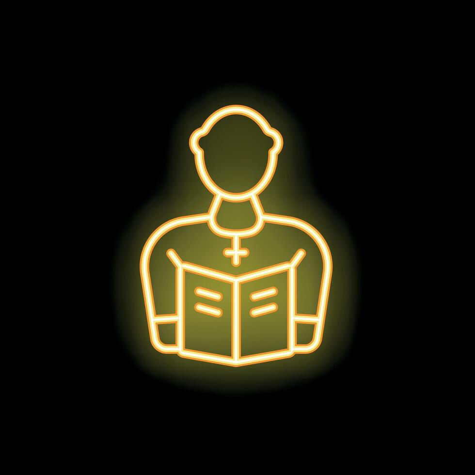 Neon style icon of priest reading from bible vector