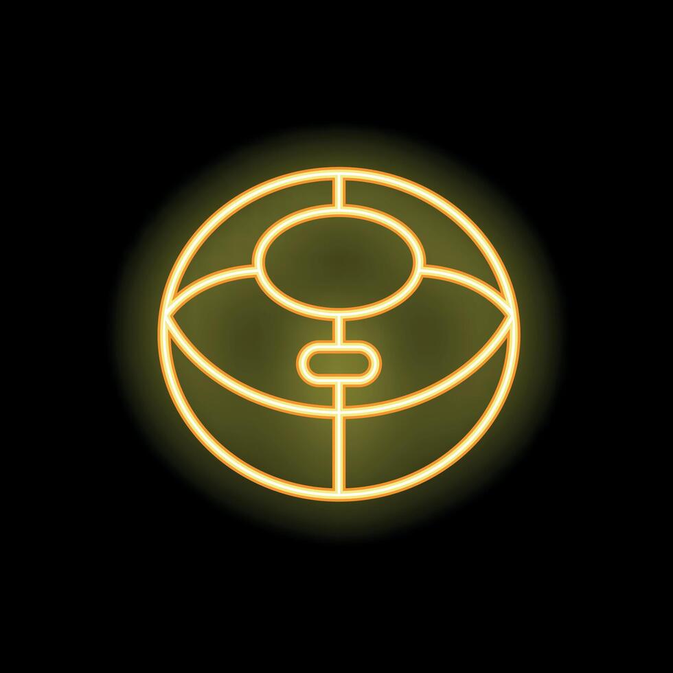 Neon yellow basketball glowing on black background vector