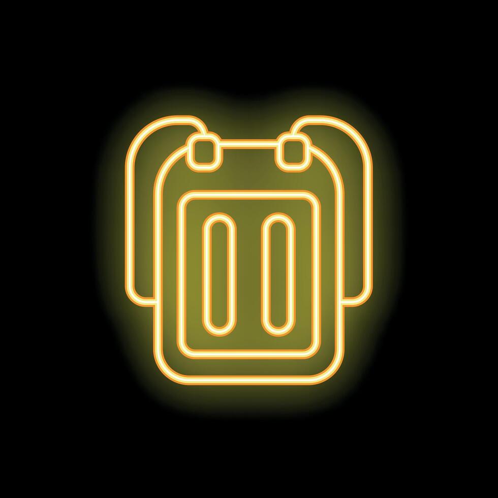 Yellow neon sign backpack icon on black background vector