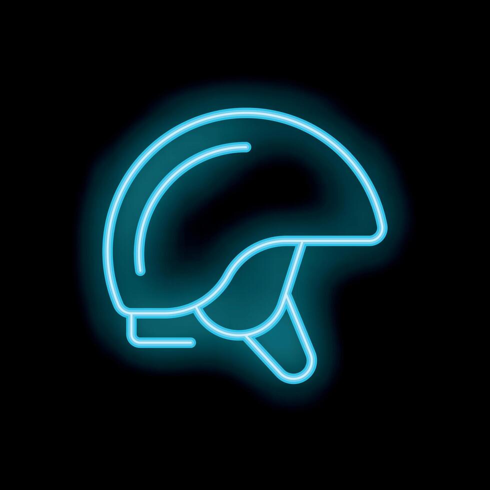 Blue neon sign showing safety helmet icon on black background vector