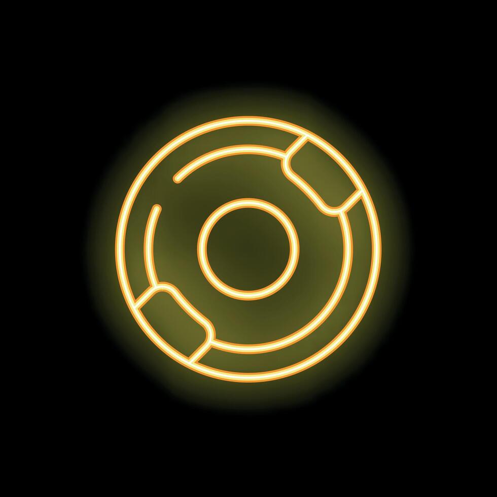 Yellow neon sign showing a lifebuoy on black background vector