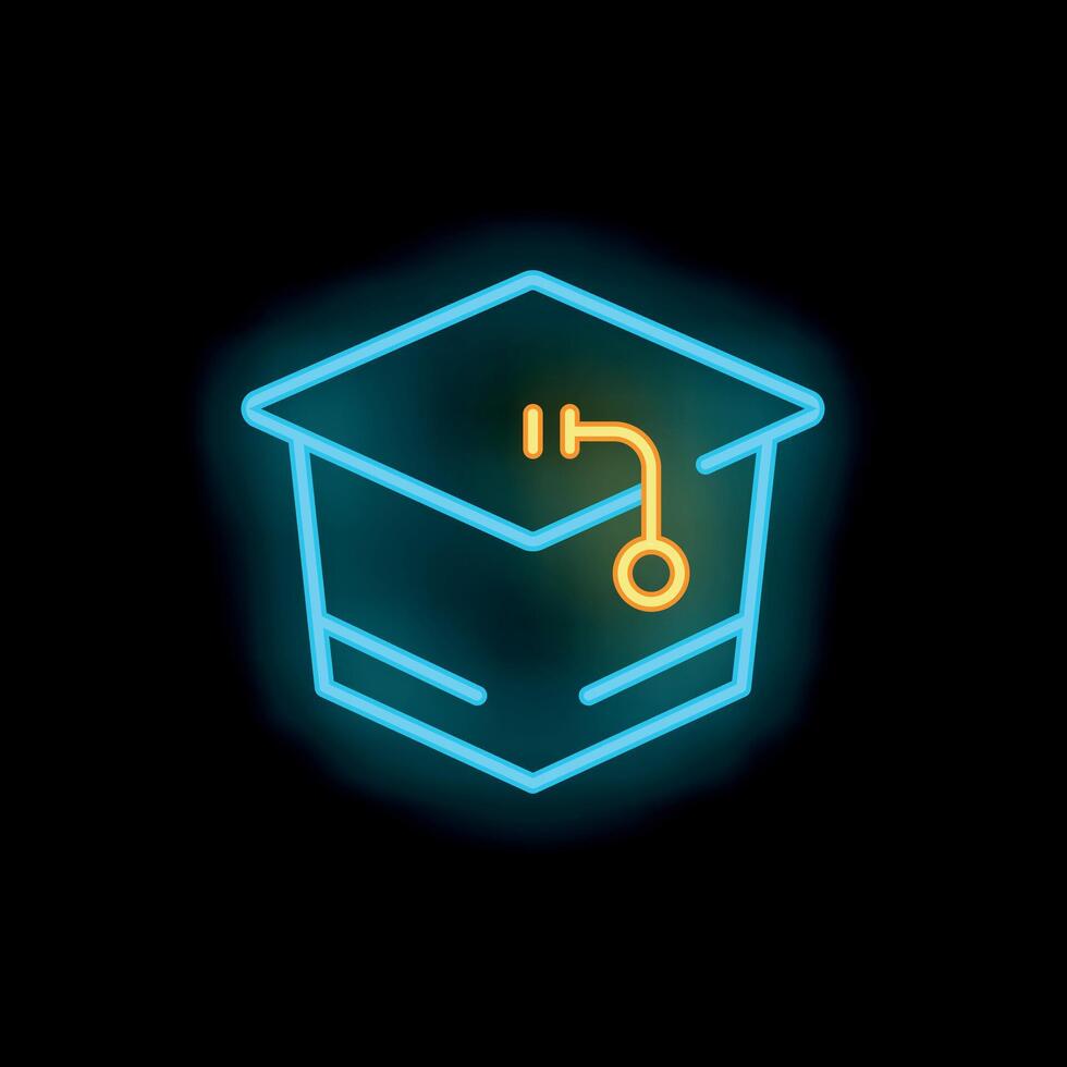 Neon graduation hat icon symbolizing online education and e learning vector