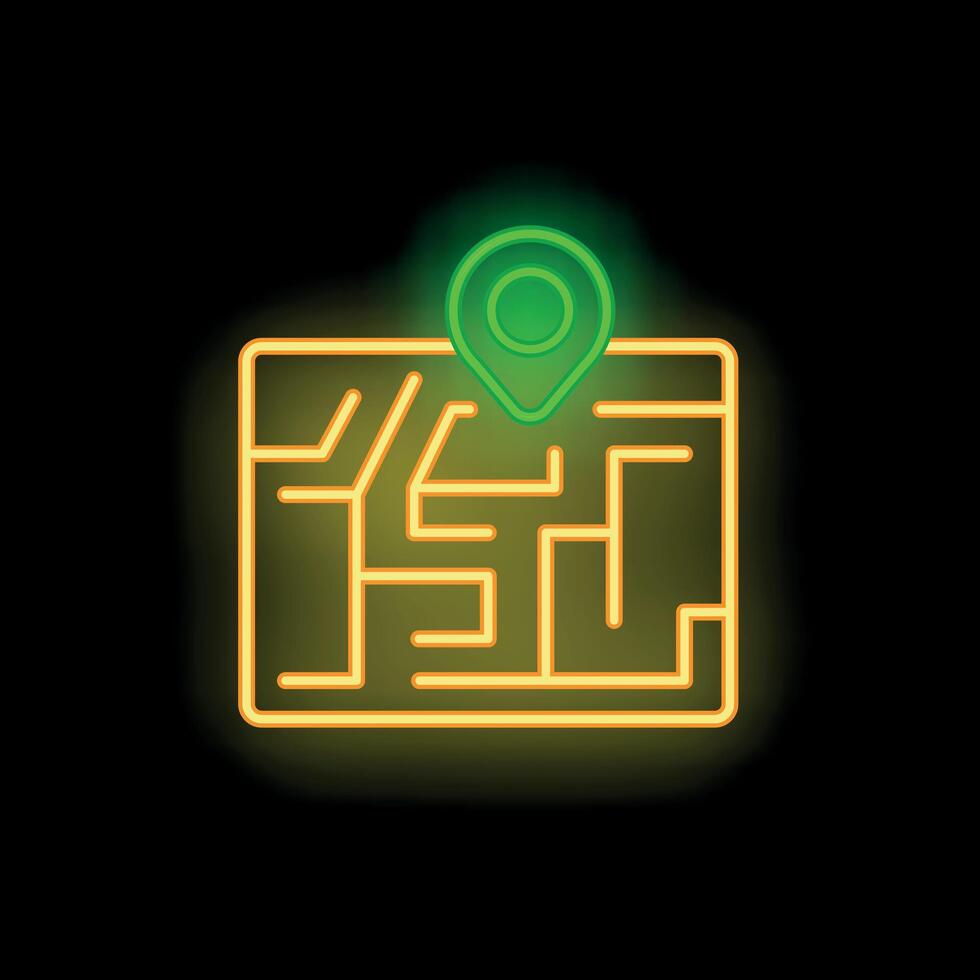Neon pinpoint location icon showing position on a map vector