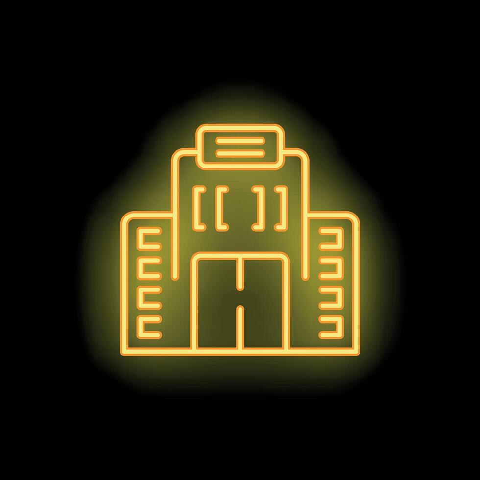 Neon office building shining on black background vector