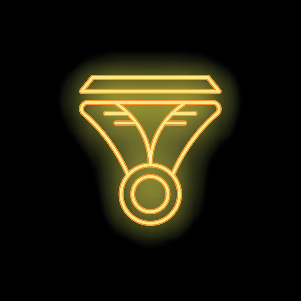 Neon sign depicting medal award symbolizing achievement on black background vector