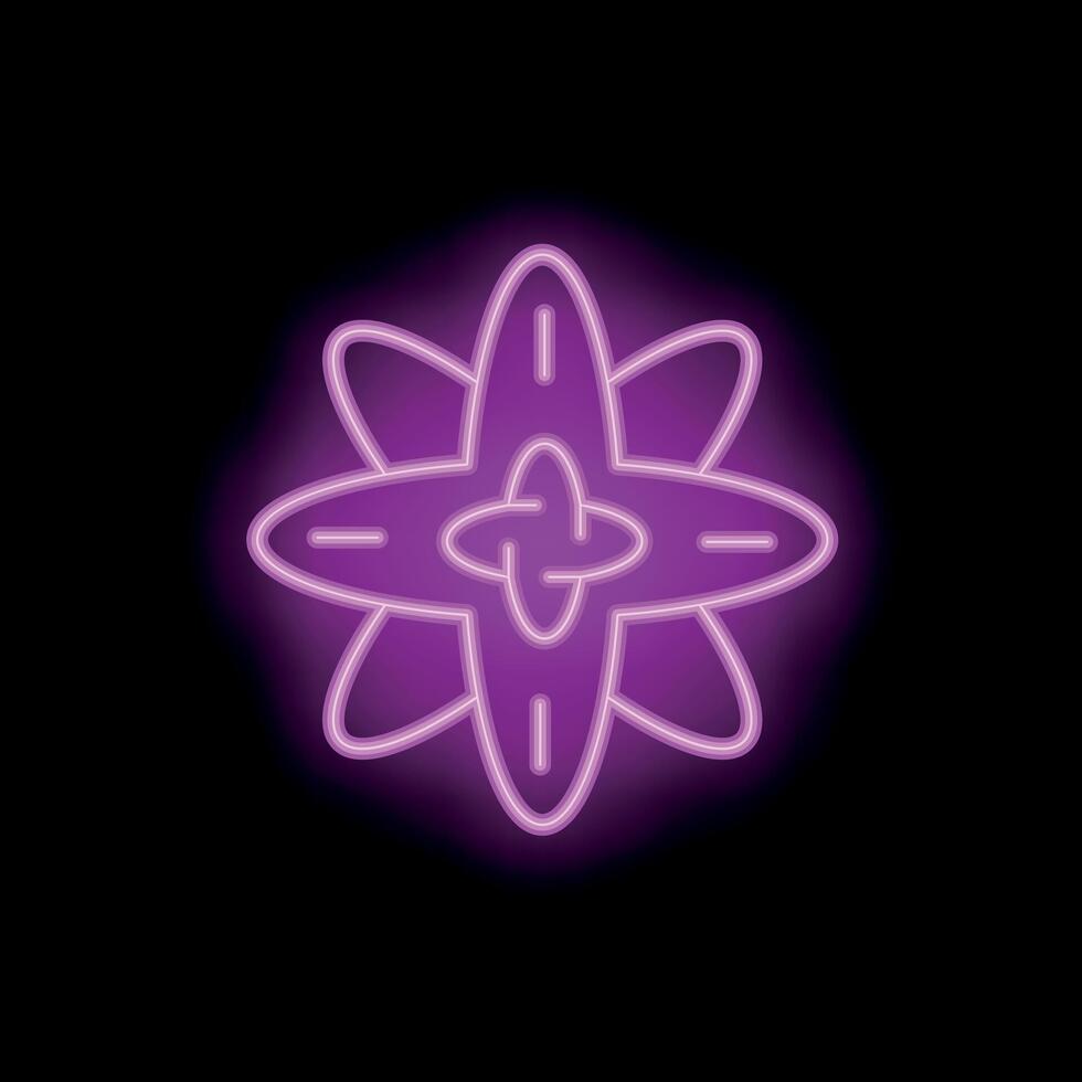 Neon atom icon glowing on dark background vector