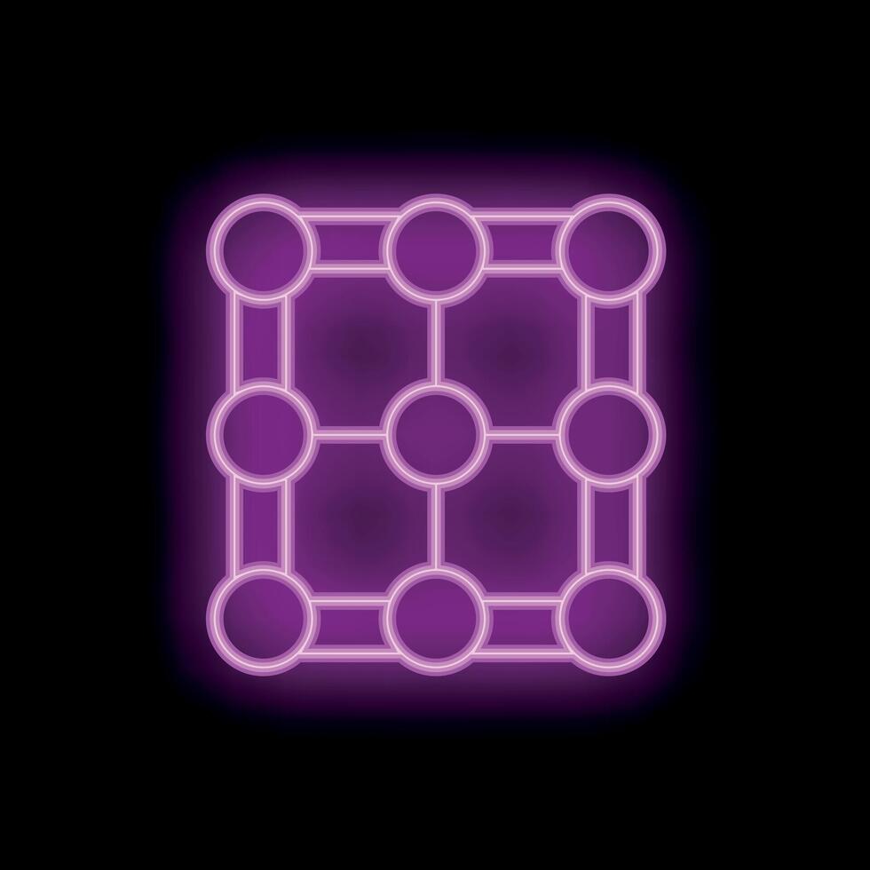 Purple neon style blockchain technology icon on black background vector