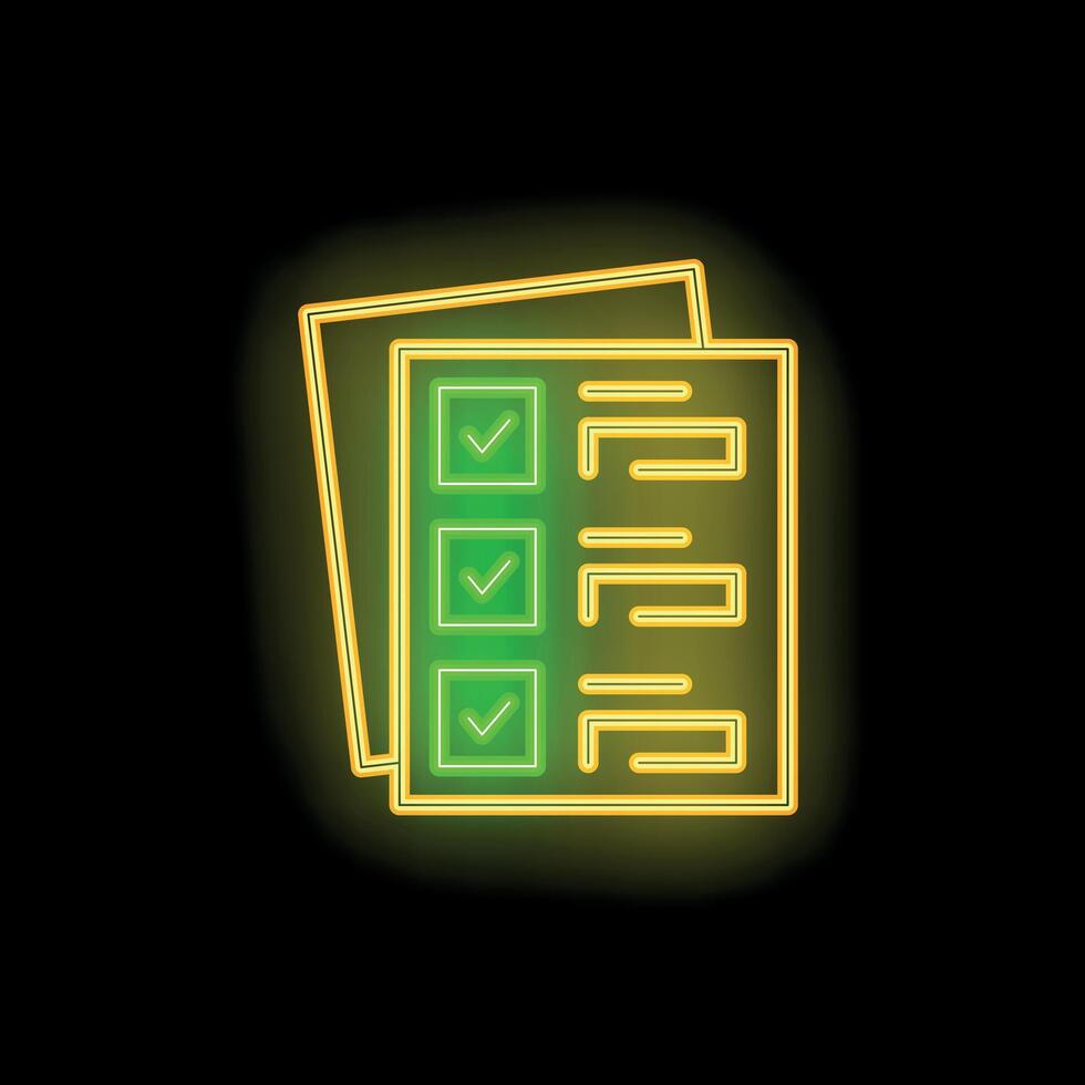 Neon icon of documents with check marks representing completed tasks vector