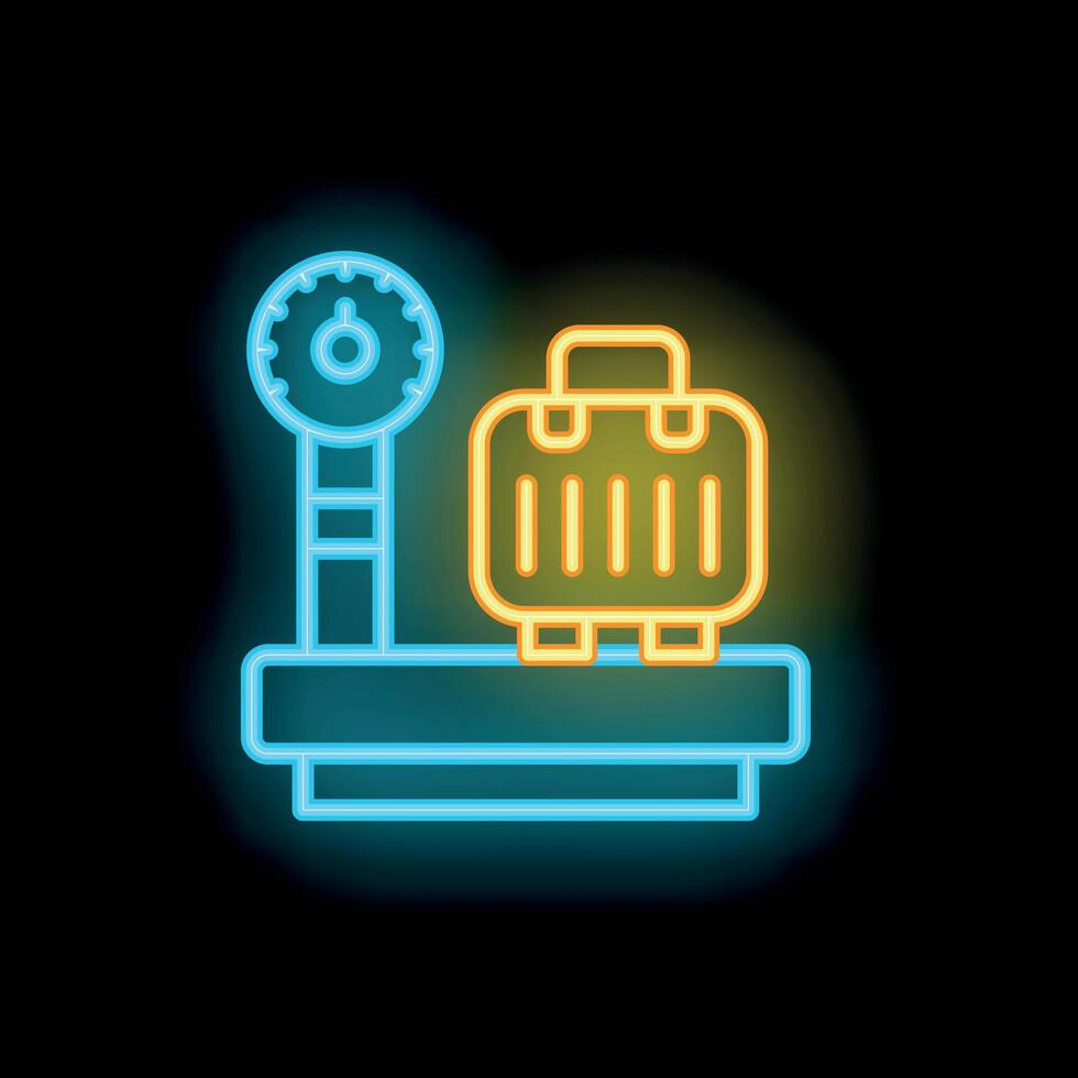 Neon icon of luggage standing on weighing scale vector