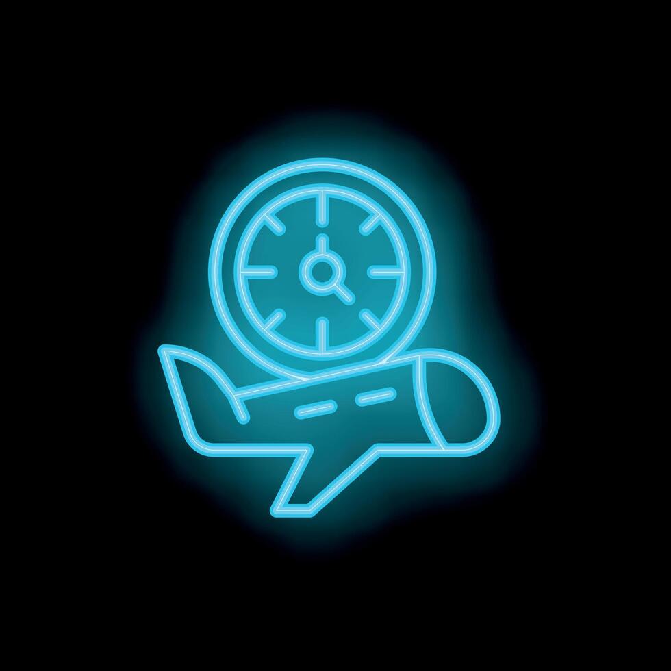 Neon airplane icon representing fast travel time vector
