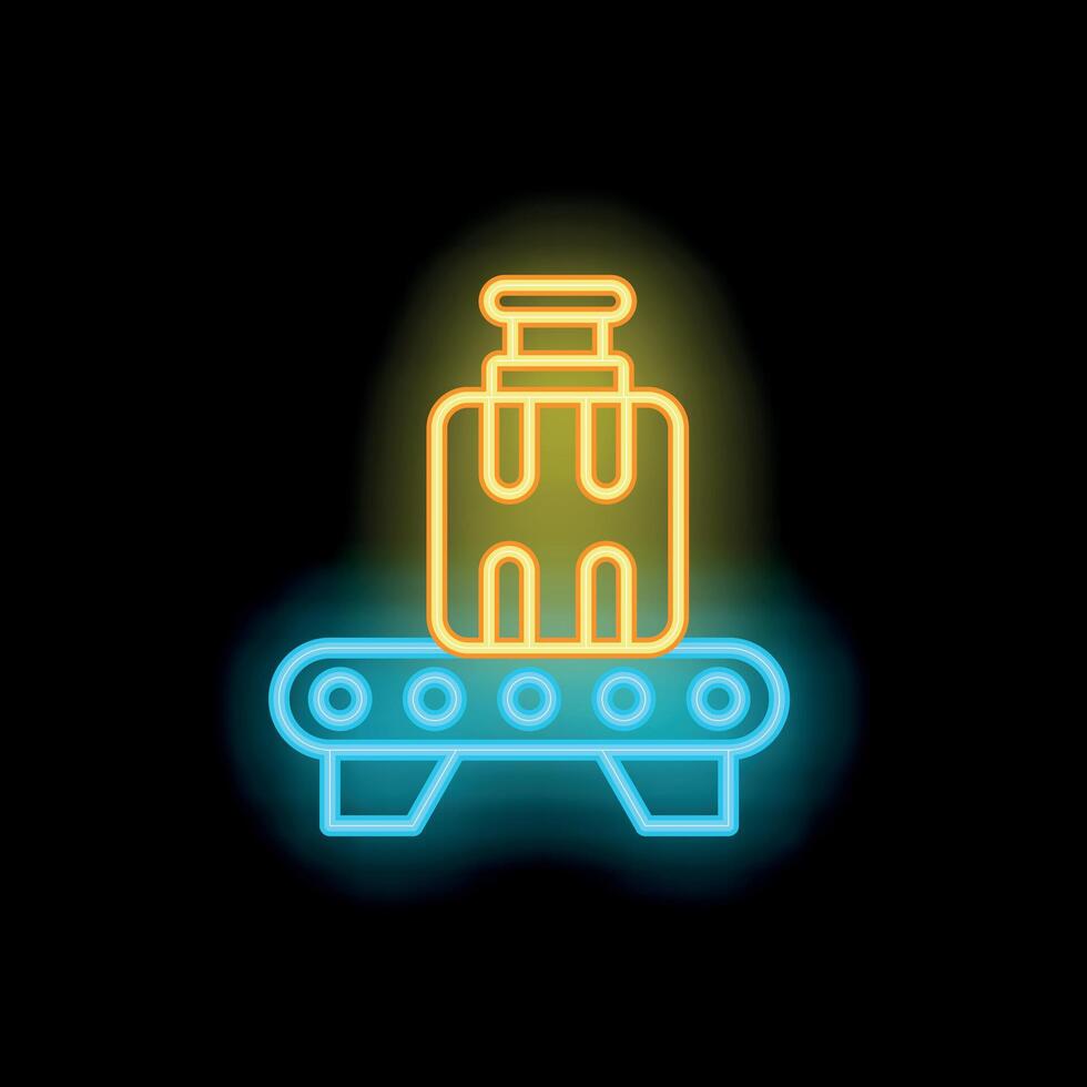 Neon luggage on conveyor belt sign on black background vector