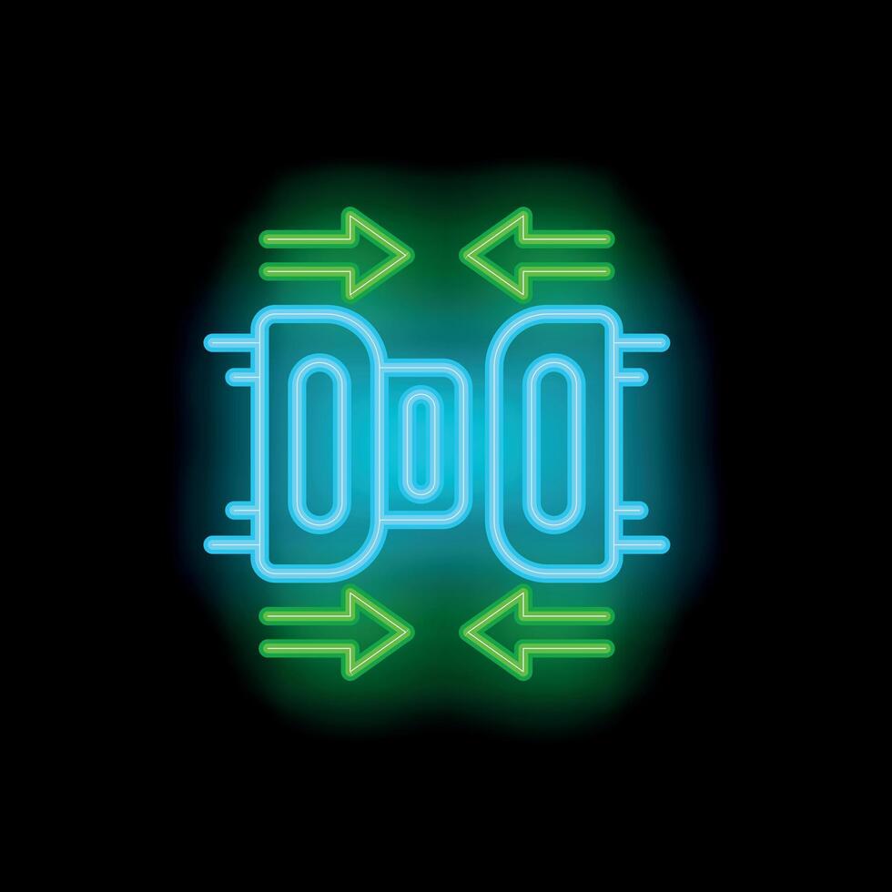 Neon icon of data transferring between servers with arrows pointing in opposite directions vector