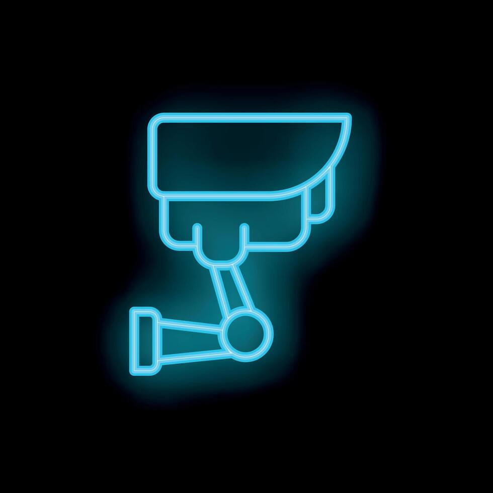 Neon cctv camera icon glowing on dark background vector