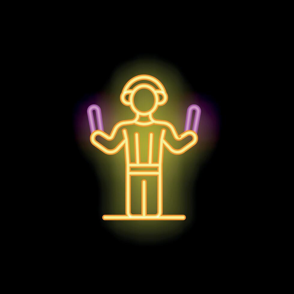 Neon sign of a dj mixing music with headphones and turntables vector