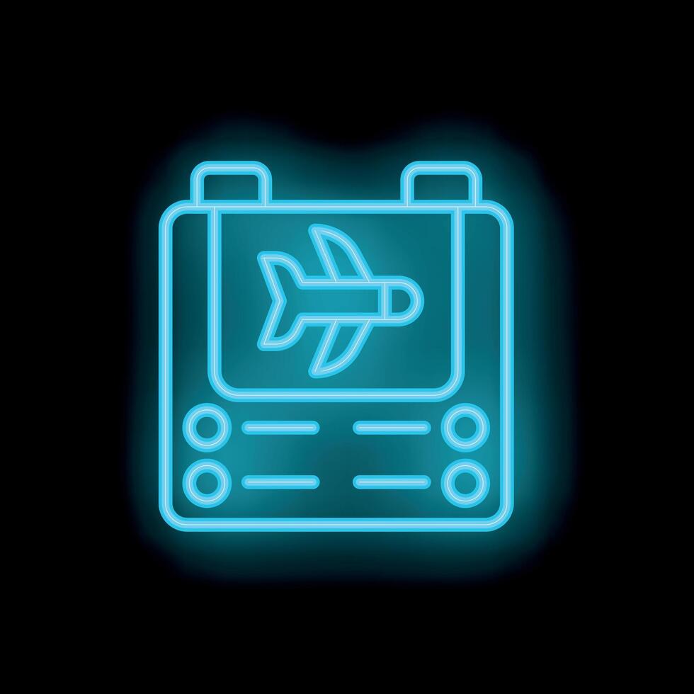 Neon icon of airport check in display showing airplane taking off vector