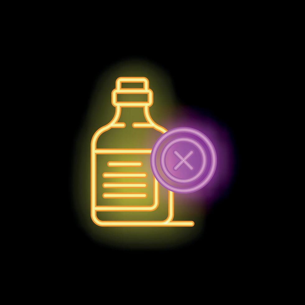 Neon style icon showing medicine bottle with prohibit sign vector
