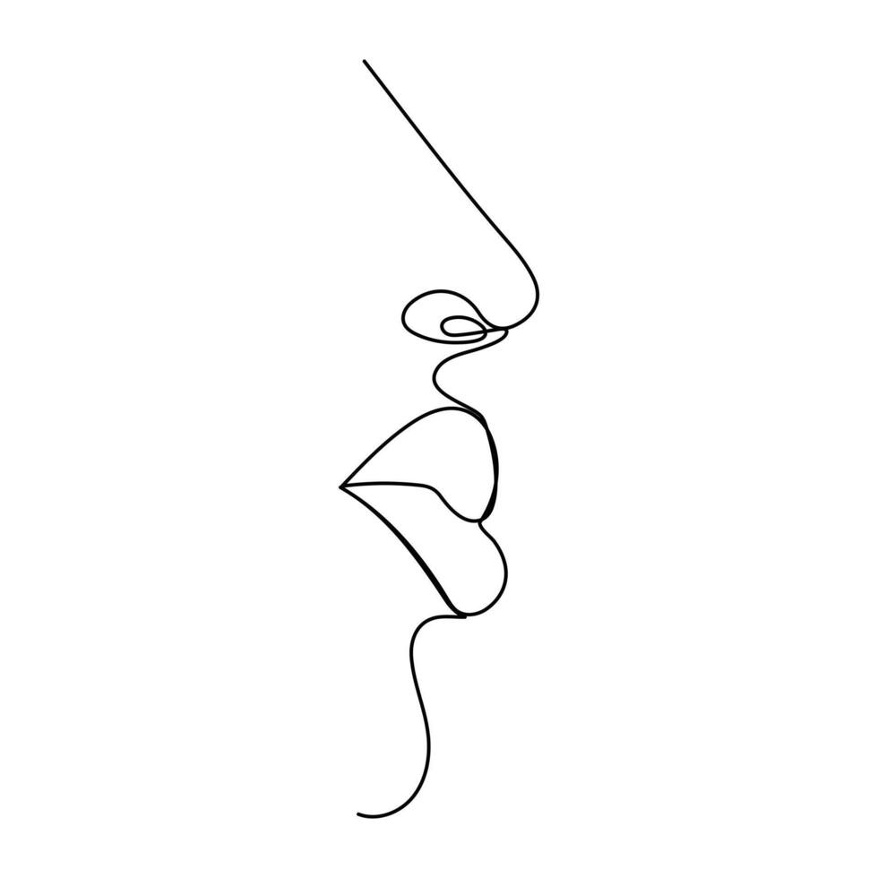 One continuous line drawing of lips with red lipstick vector