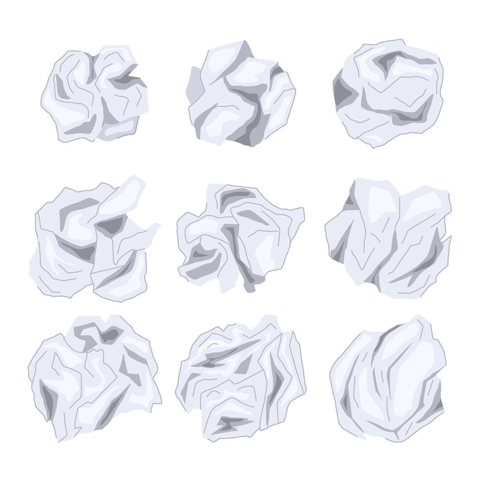 crumpled paper balls set cartoon illustration vector