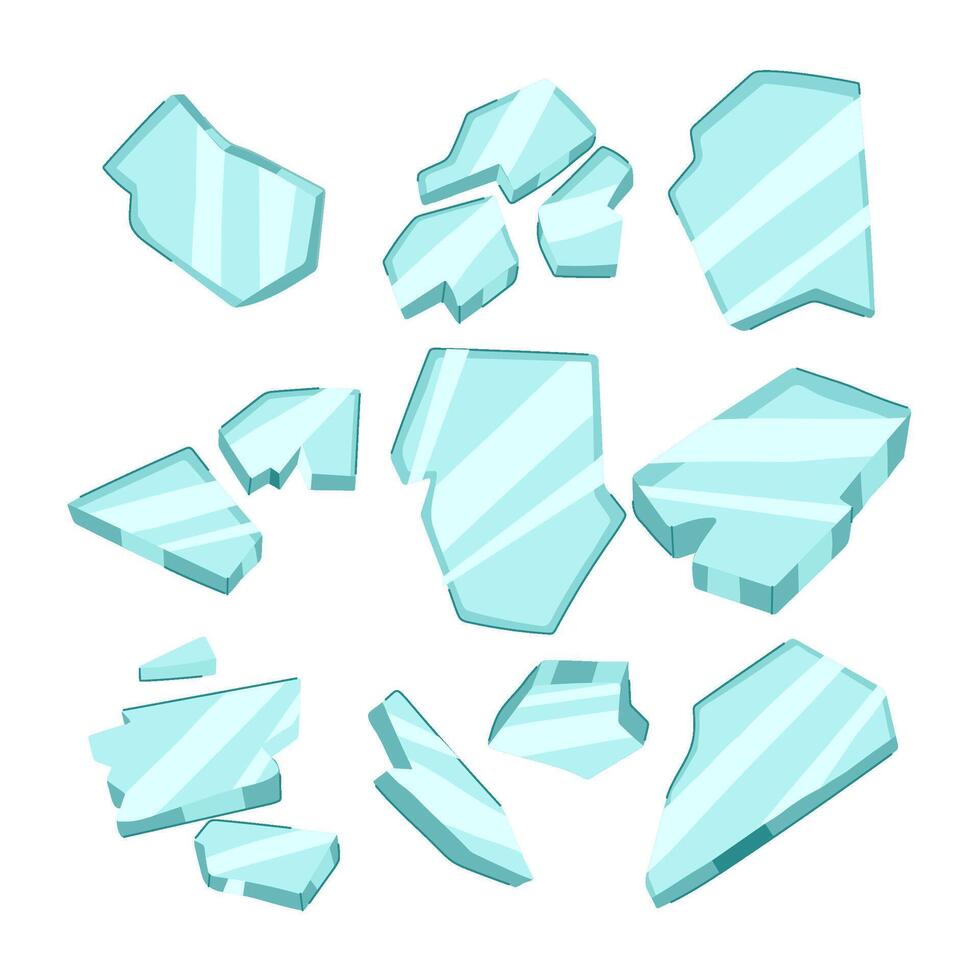glass broken shard set cartoon illustration vector