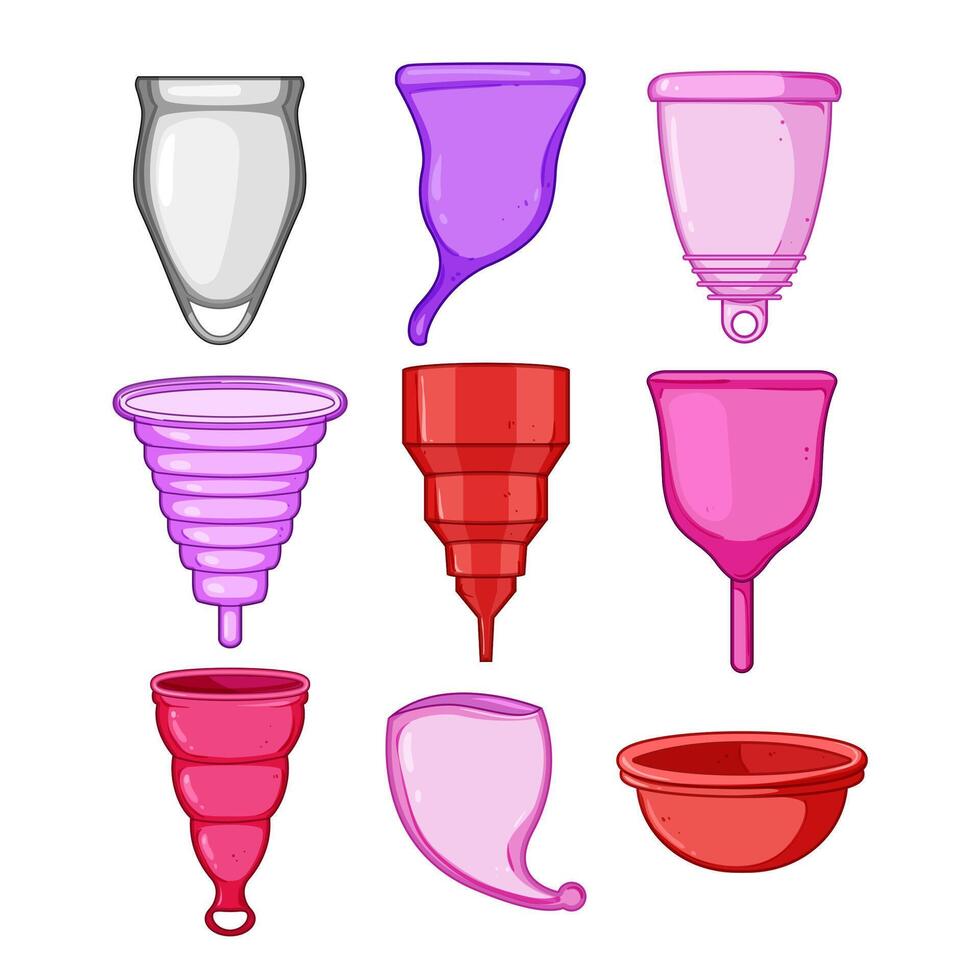 menstrual cup set cartoon illustration vector