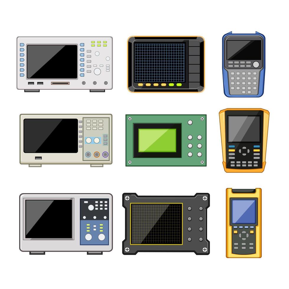 oscillograph set cartoon illustration vector
