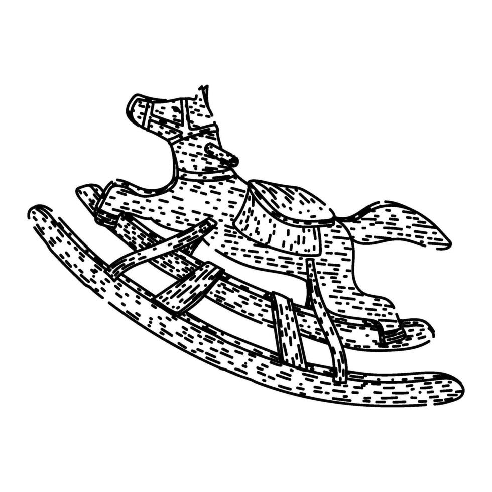 toddler rocking horse sketch hand drawn vector