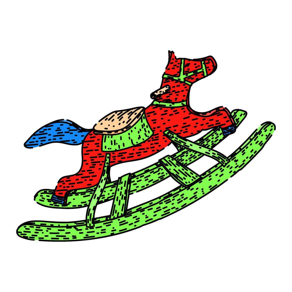 toddler rocking horse sketch hand drawn vector