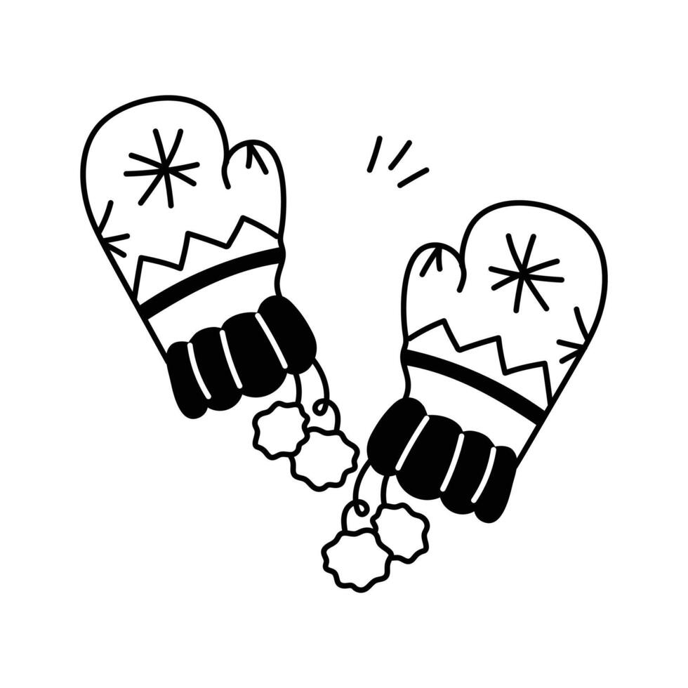 Hand drawn icon of mittens in trendy style vector