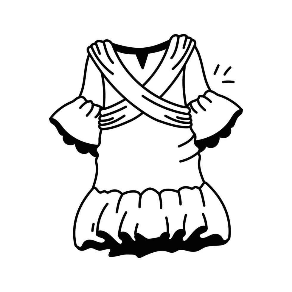 Cute dress with layered skirt and crossover design. vector