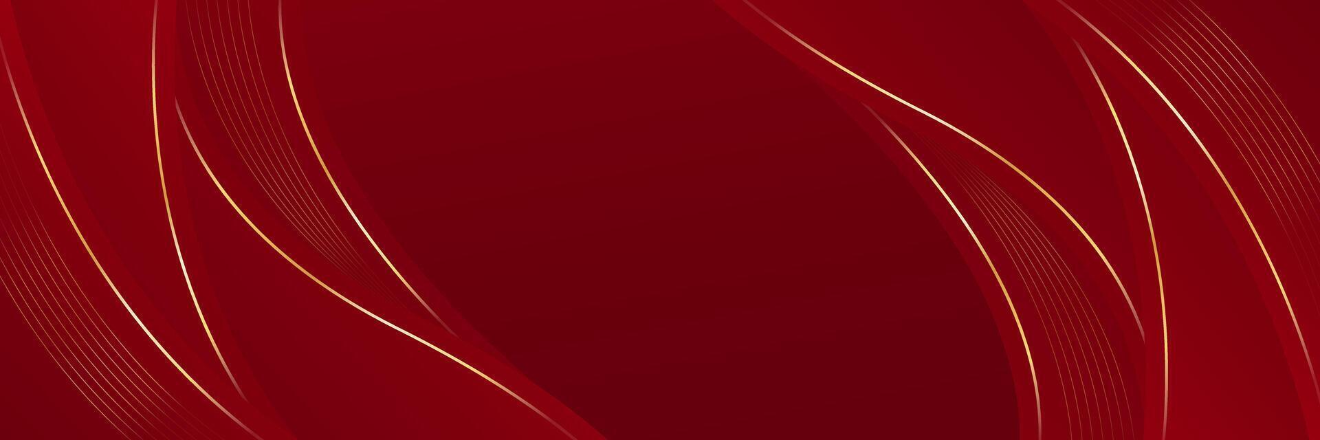 Red luxury banner background with gold lines. Abstract wave background design vector