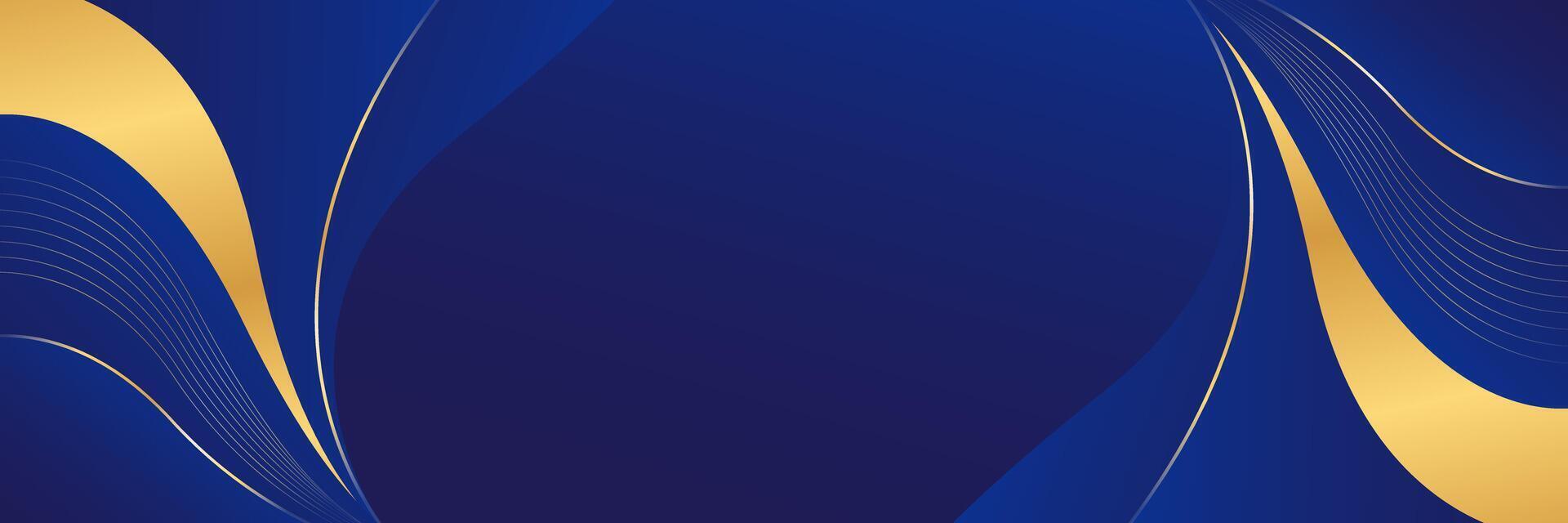Blue luxury banner background with gold lines. Abstract wave background design vector