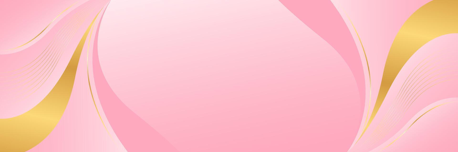 Pink beauty luxury banner background with gold lines. Abstract wave background design vector
