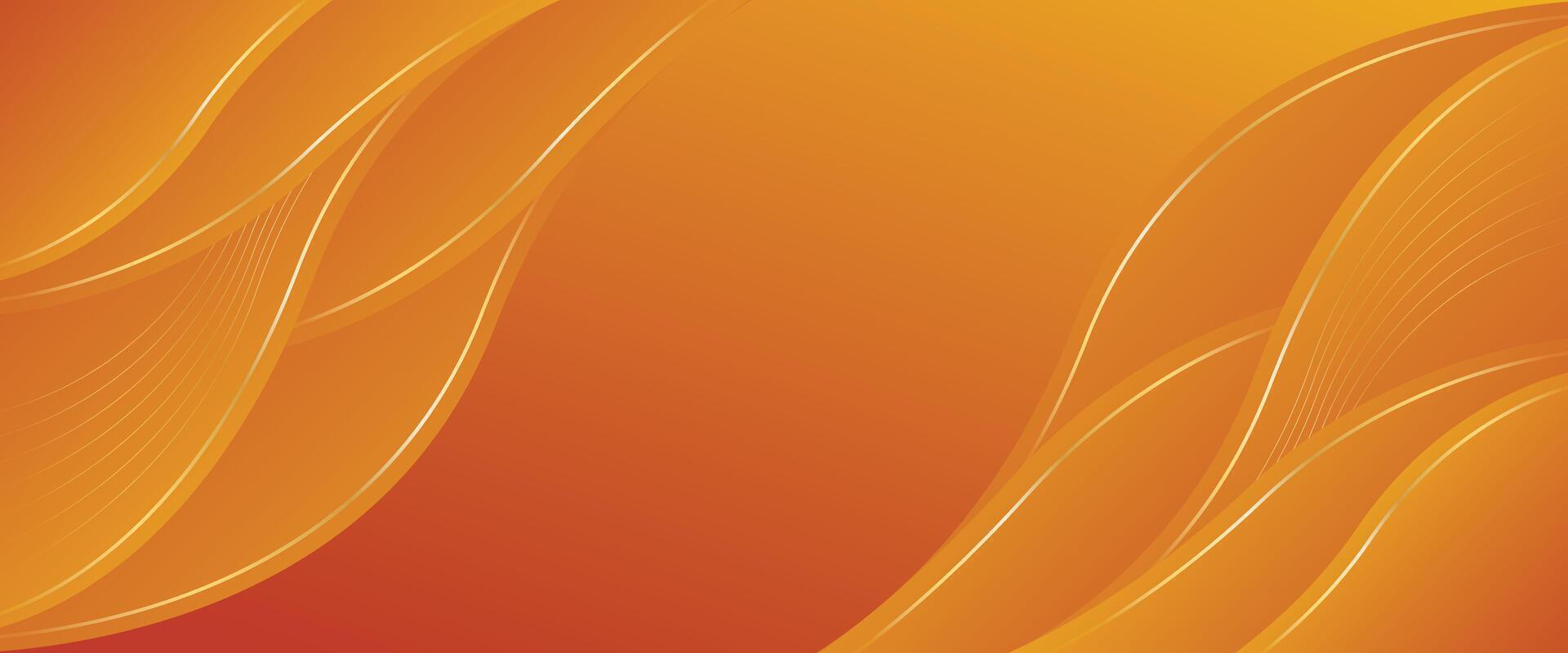 Contemporary orange luxury wave banner background. gold lines element vector