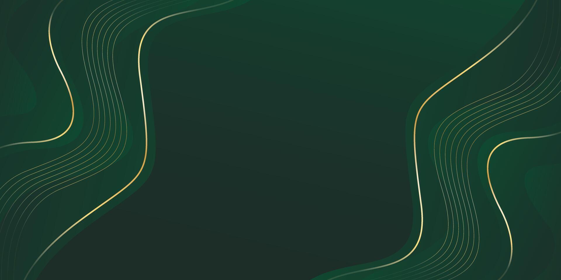Abstract green emerald luxury background with gold lines. Modern wallpapers with wave shapes vector