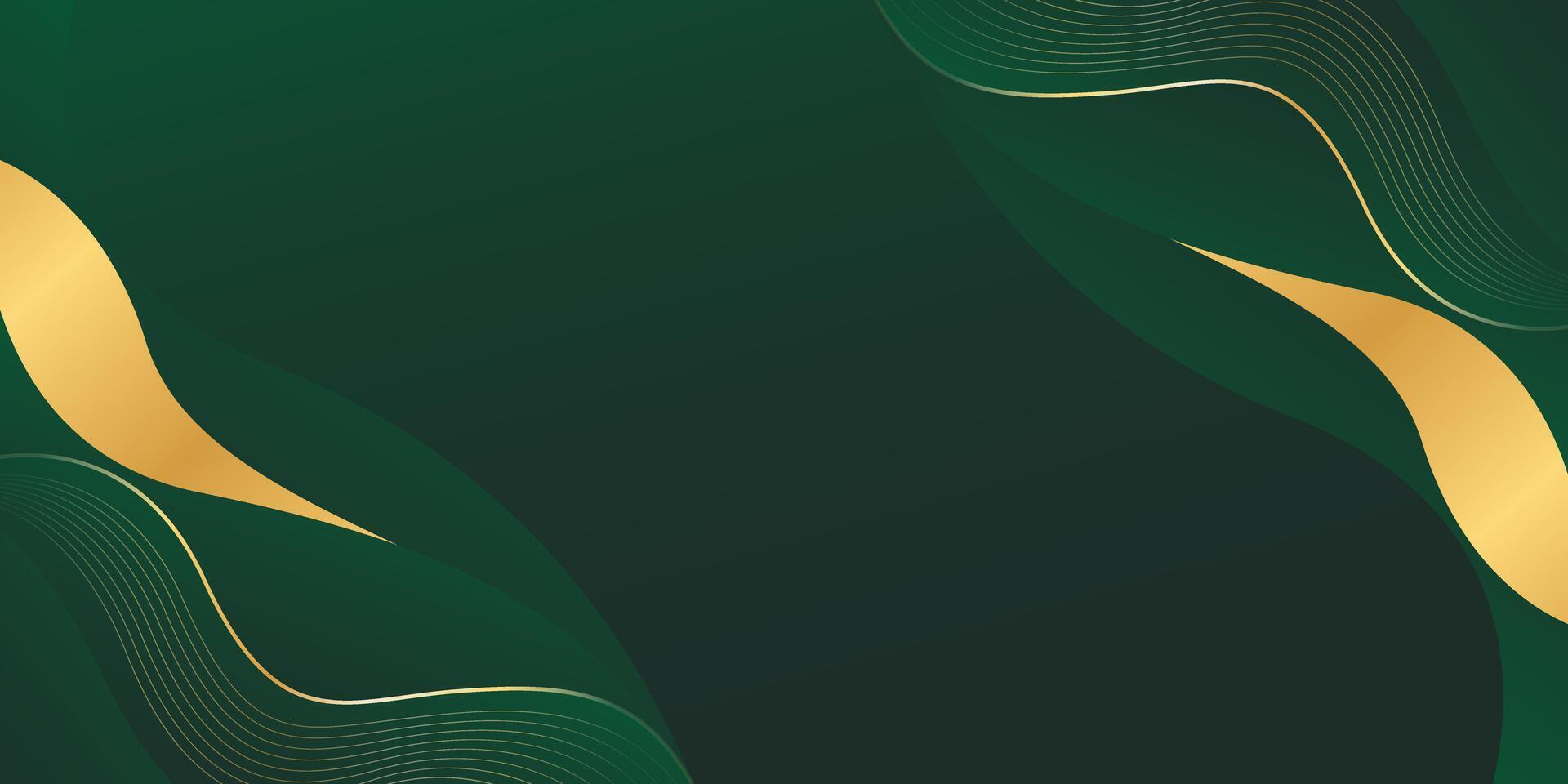 Abstract green emerald luxury elegant background with gold lines. Modern wallpapers with wave shapes vector