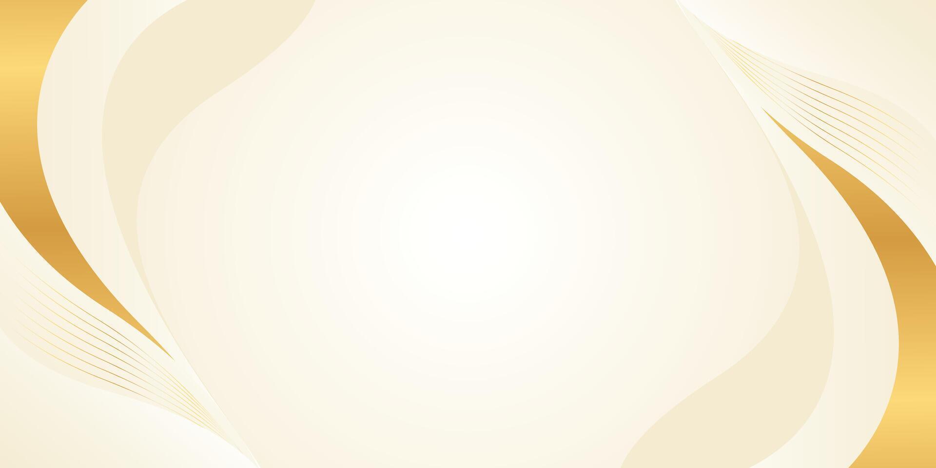Elegant beige luxury background design with gold lines. Abstract wave background vector