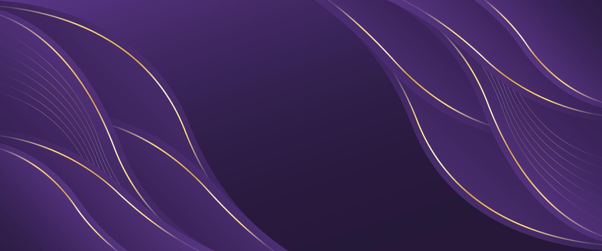 Contemporary purple luxury wave banner background. gold lines element vector