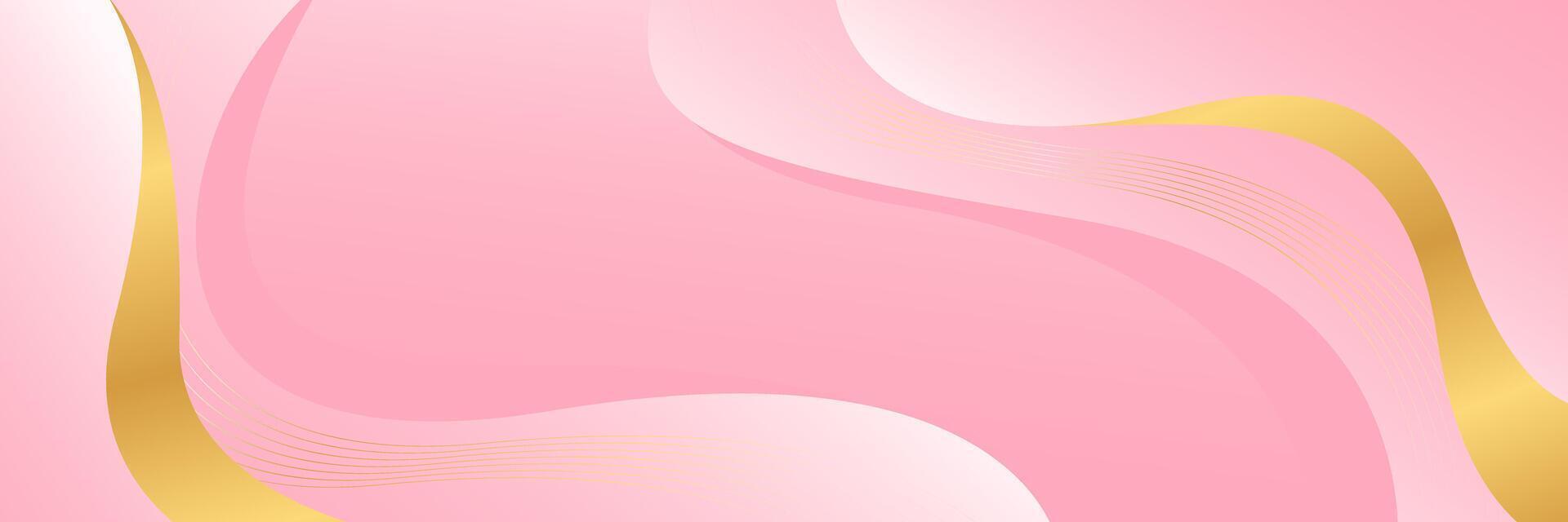 Pink beauty luxury banner background with gold lines. Abstract wave background vector