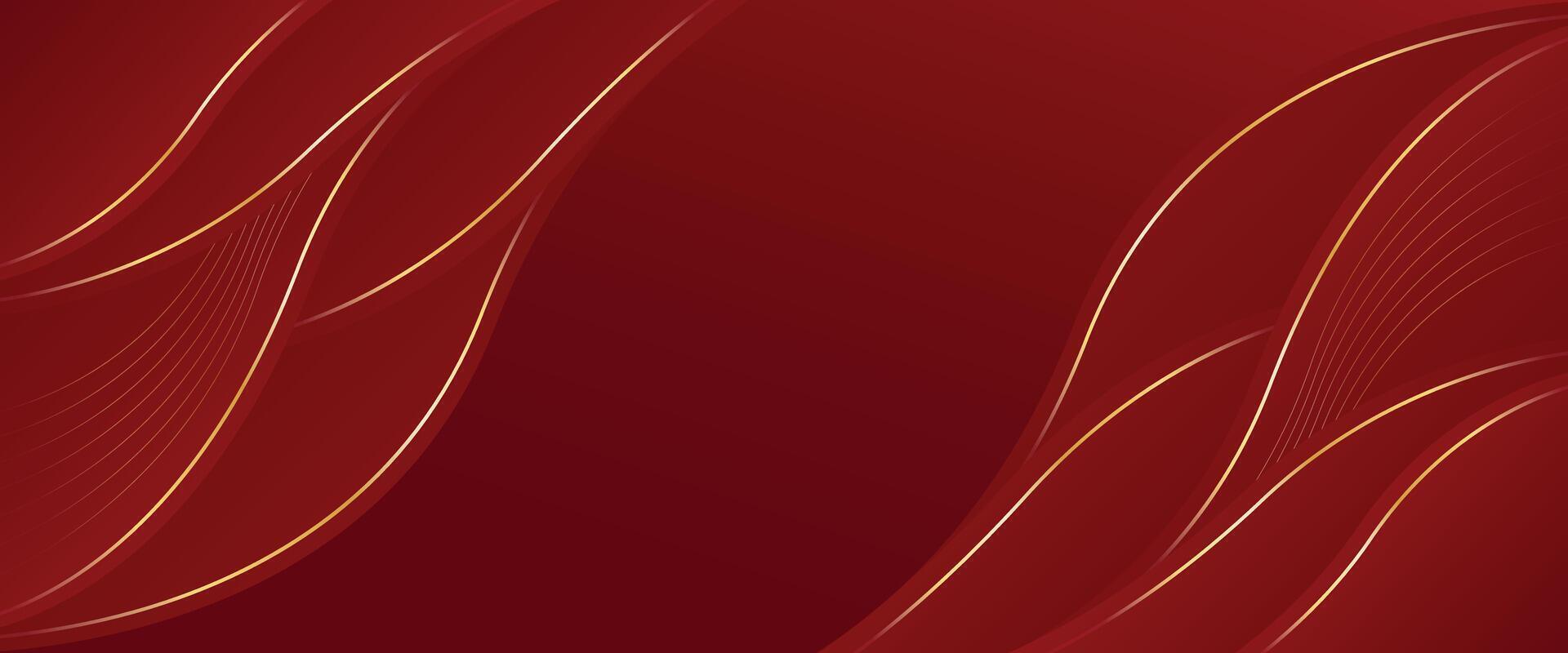 Contemporary red luxury wave banner background. gold lines element vector